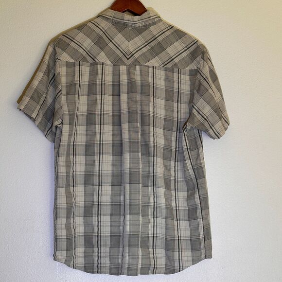 Prana Men's Short Sleeve Shirt L Grey Plaid Button Up Logo Outdoor Hiking - Picture 3 of 9